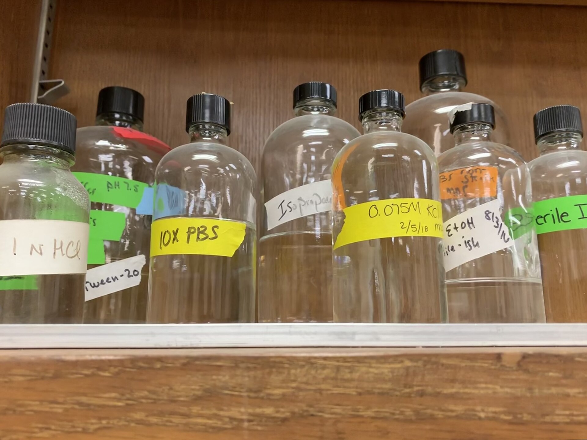 skincare bottles shelf