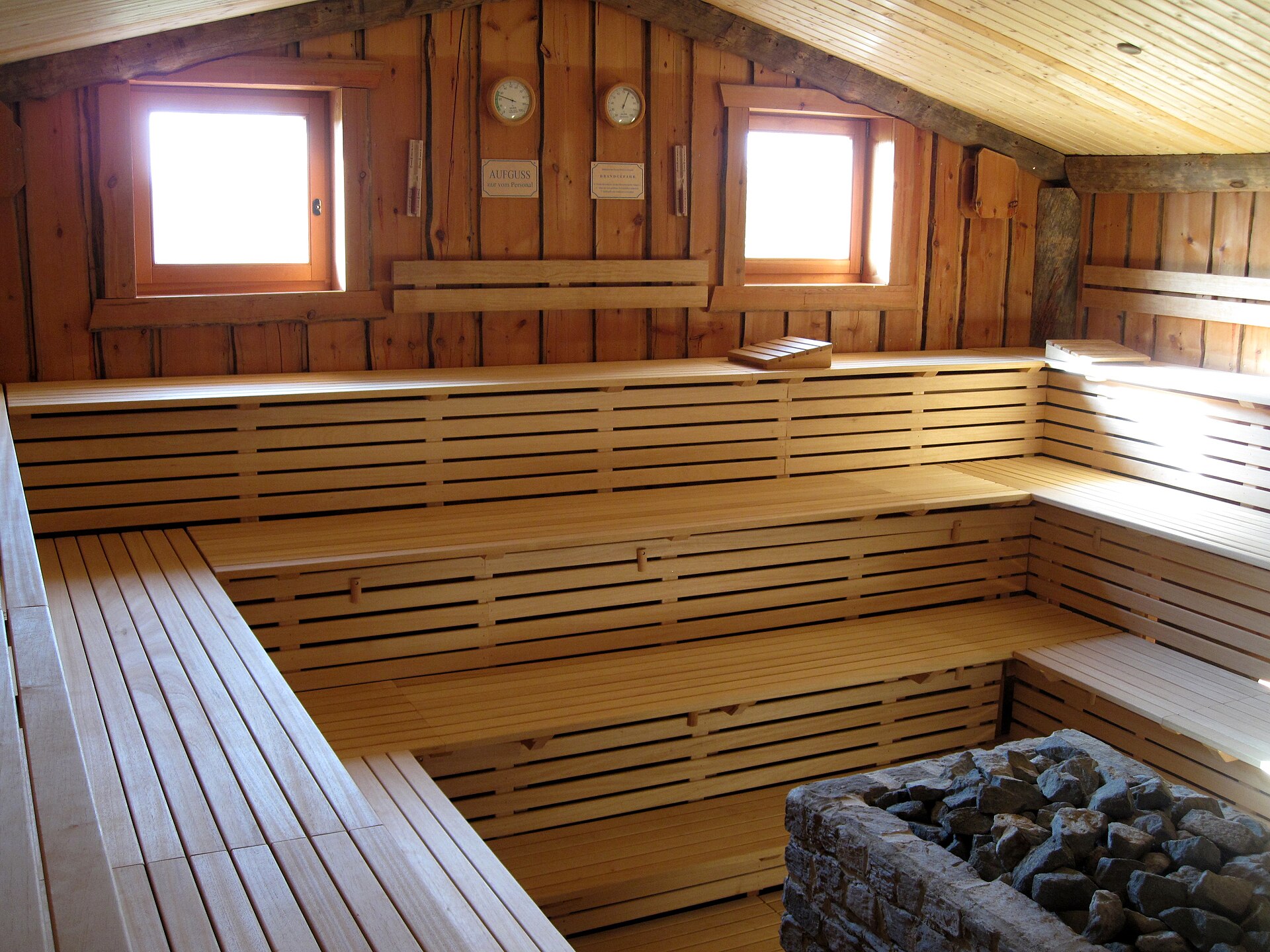 wooden sauna benches